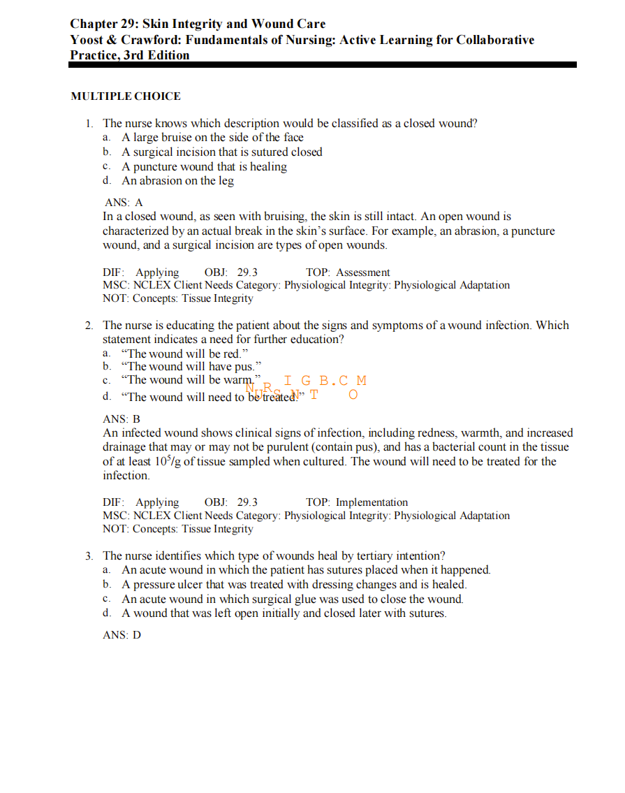 Test Bank Fundamentals of Nursing: Active Learning for Collaborative Practice 3rd Edition