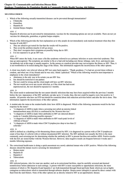 Test Bank Foundations for Population Health in Community Public Health Nursing 6th Edition by Stanhope