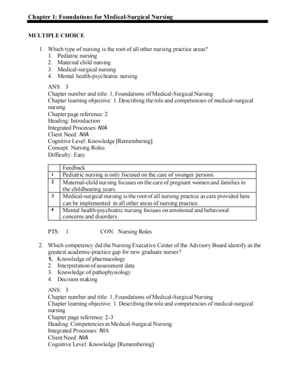 Test Bank Davis Advantage for Medical-Surgical Nursing: Making Connections to Practice 3rd Edition