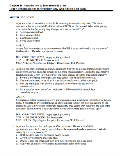 Test Bank Lehne’s Pharmacology for Nursing Care 12th Edition