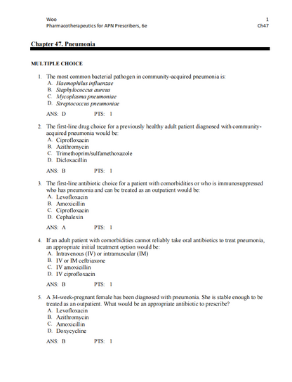 Test Bank Pharmacotherapeutics for Advanced Practice Nurse Prescribers 6th by Woo Wright