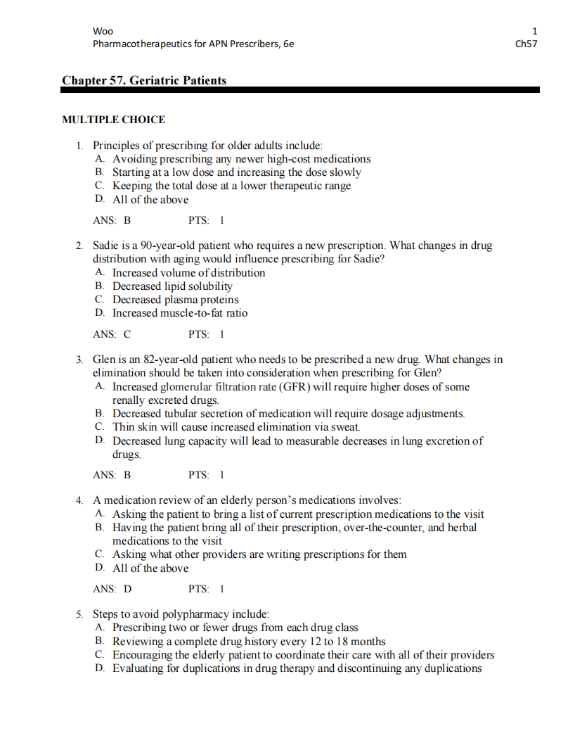 Test Bank Pharmacotherapeutics for Advanced Practice Nurse Prescribers 6th by Woo Wright