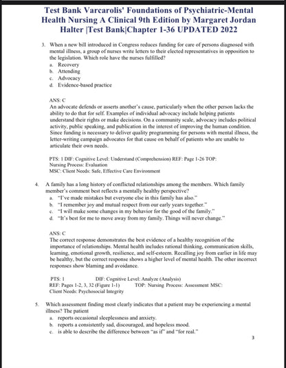 Test Bank Varcarolis’ Foundations of Psychiatric-Mental Health Nursing 9th Edition by Halter