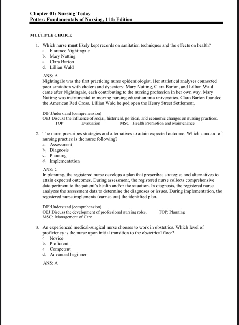 Test Bank Fundamentals of Nursing 11th Edition by Potter & Perry