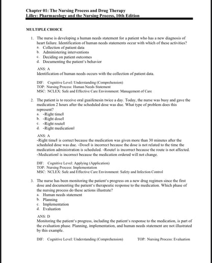 Test Bank Pharmacology and the Nursing Process 10th Edition by Lilley