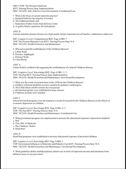 Test Bank Introduction to Maternity and Pediatric Nursing 7th Edition by Leifer